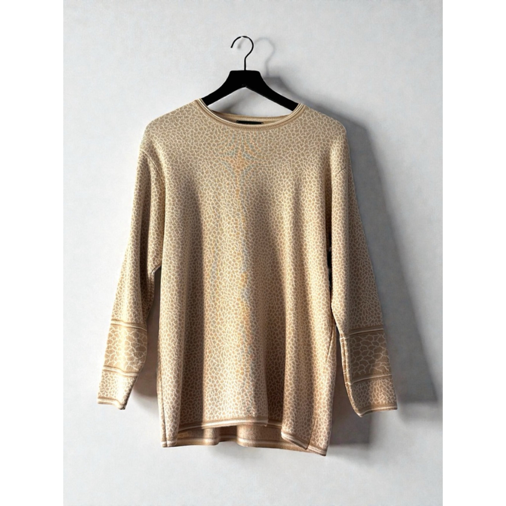 Martello Merino Wool Giraffe Print Knit Sweater Beige Neutral Winter Cozy M